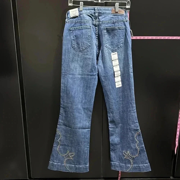 Rock&Roll Midrise denim trouser embroidered/studded, flare bell bottom jeans - Picture 6 of 11